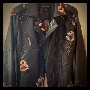 Vigan Leather Embroidered Bomer Jacket